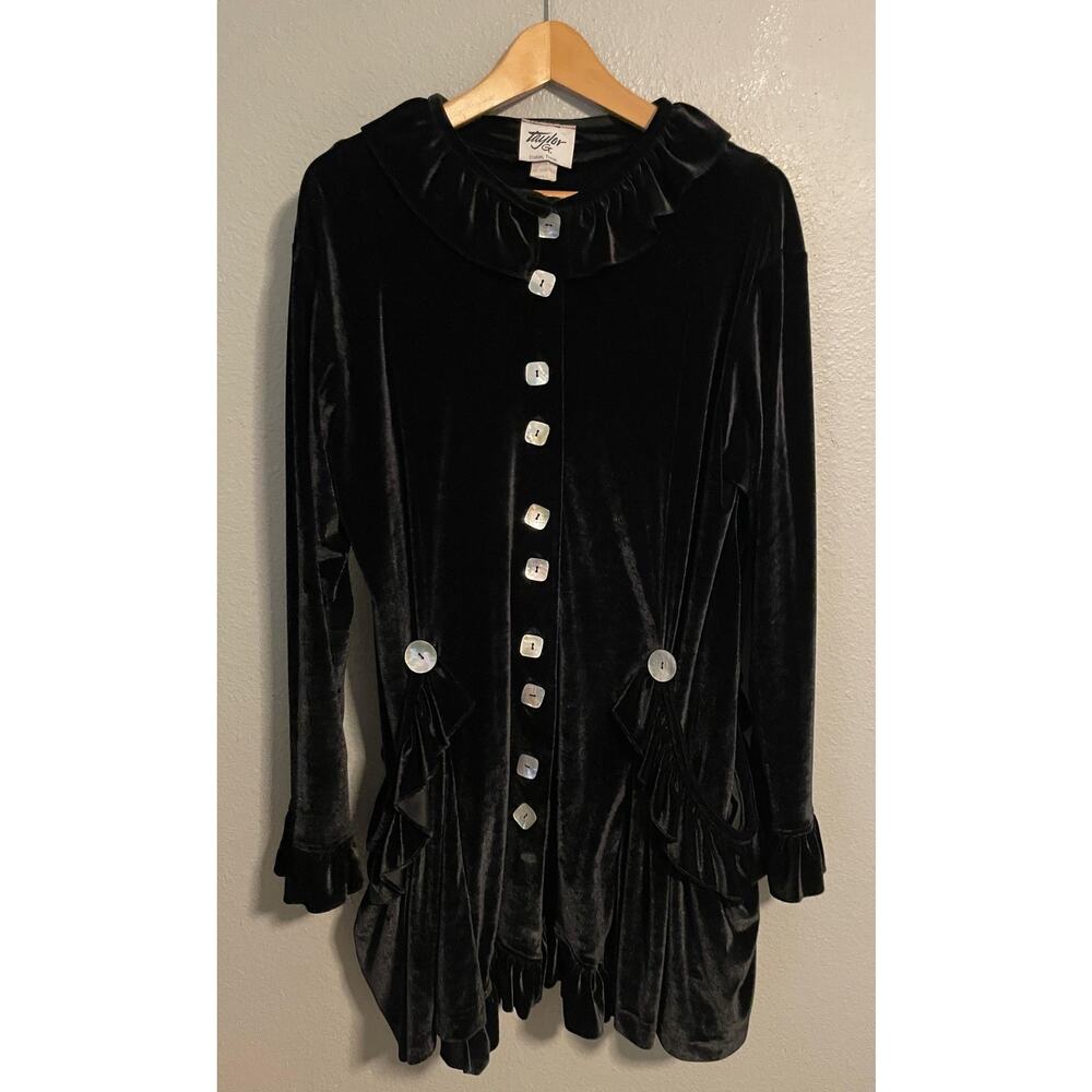 Vintage Taylor G Dallas TX Dress Womens Small Black Velvet Button Up Whimsigoth
